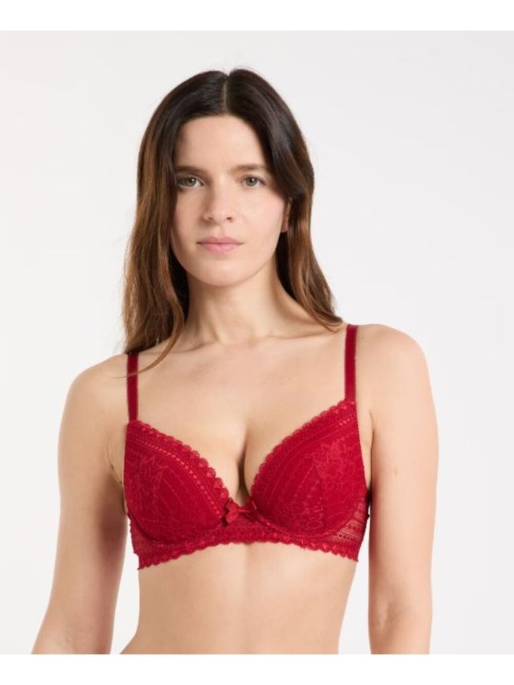 🆕ETAM Plunge Push-Up Underwire Lace Bra 34C Red